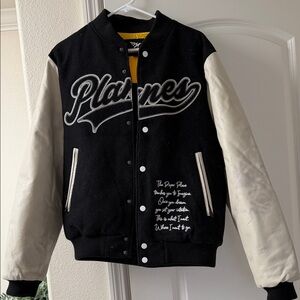 Black & White 'Planes' Varsity Jacket